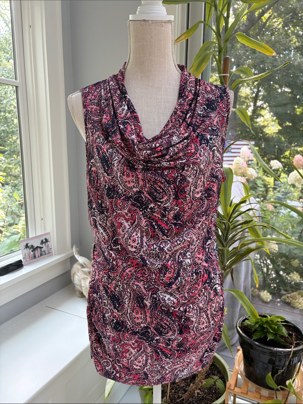 Dana Buchman Pink and Black Paisley Cowl Neck Camisole